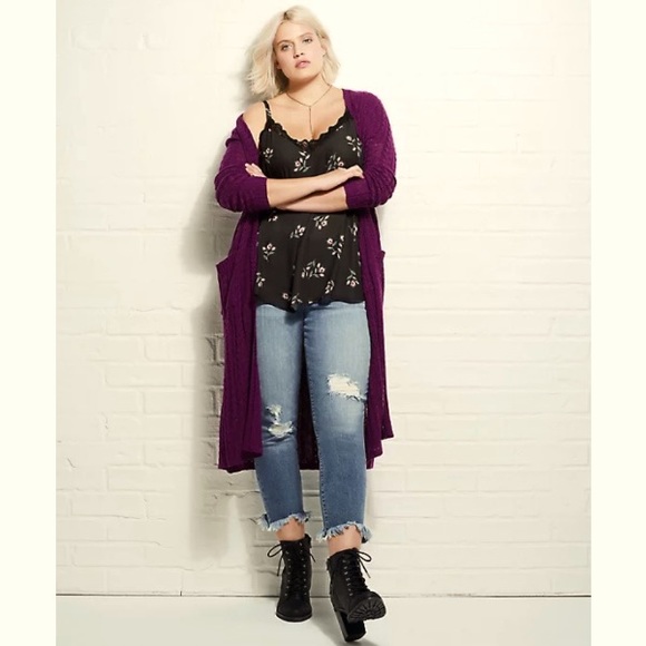TORRID PURPLE CABLE KNIT DUSTER SWEATER - Picture 1 of 5